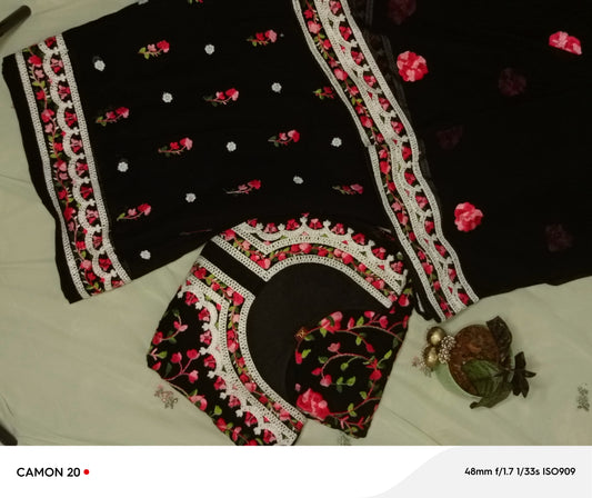 Black Blossom Georgette Ensemble